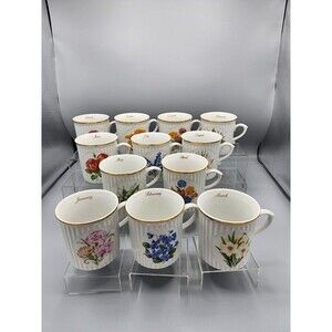 VINTAGE Original Bohemia Porcelain Month Mugs-Czechoslovakia Jan-Dec